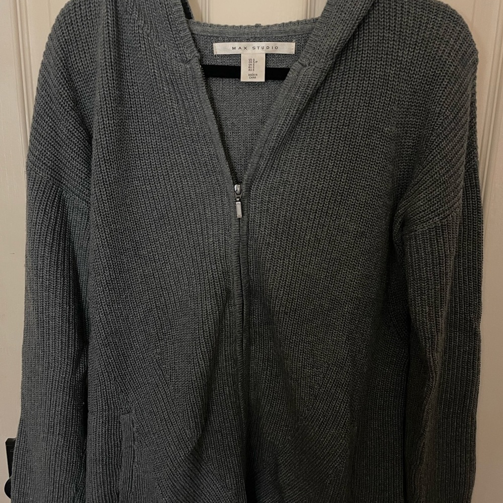 Max Studio Long Sleeve Zip Sweater Jacket Hoodie Grey Size S